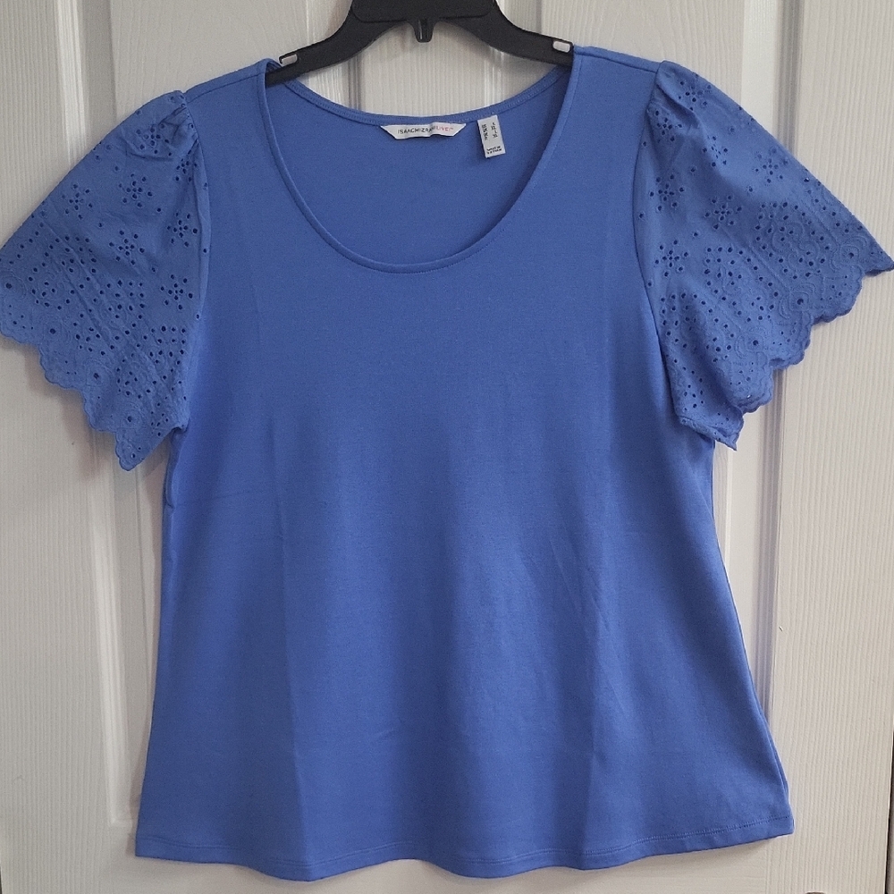 Isaac Mizrahi Blue Eyelit Sleeve Blouse